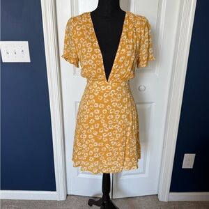 Lulus Floral Yellow Wrap Dress